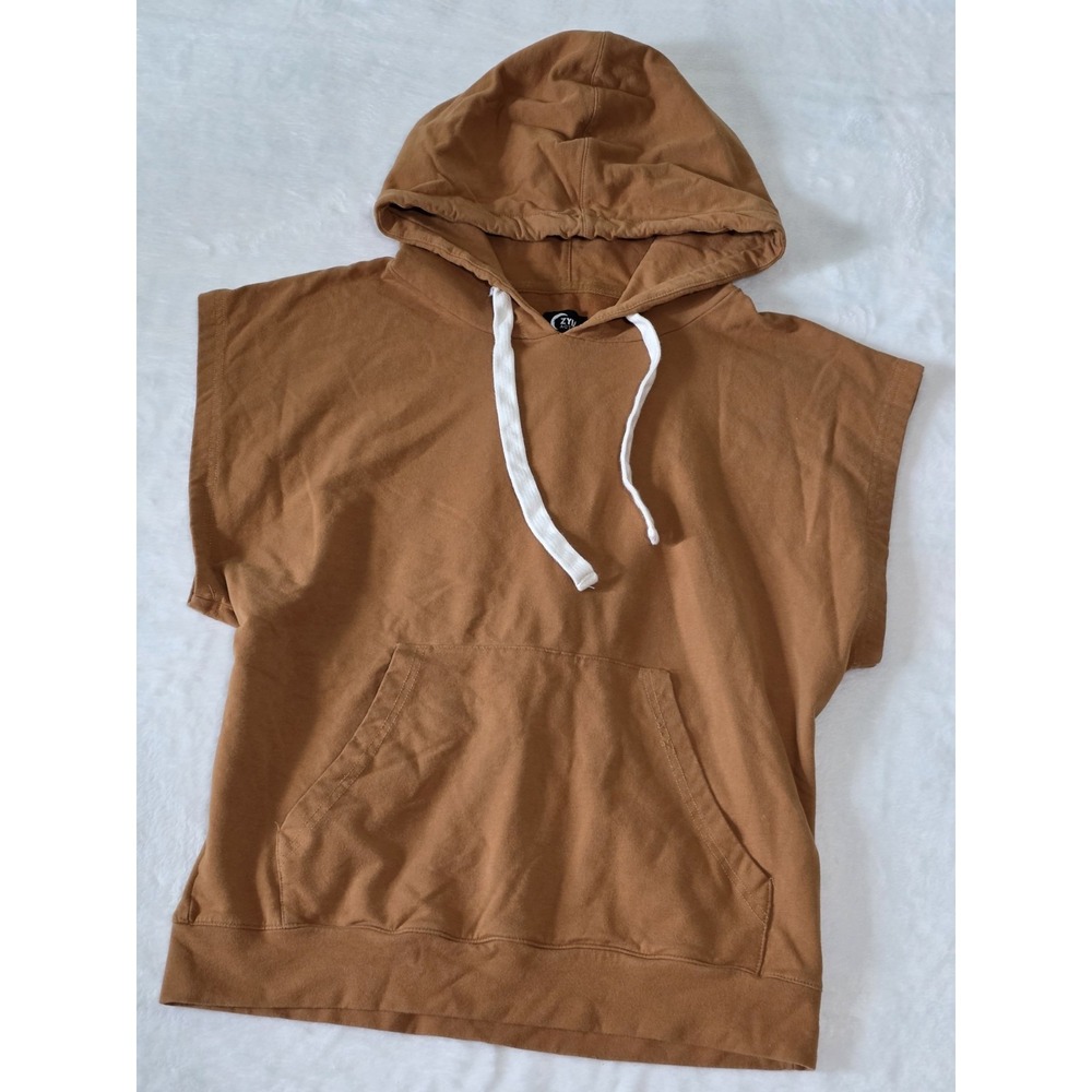 Zyia Active Womens XS Camel Brown Knockout Cinch Hoodie Vest type